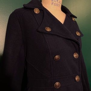 Double breasted navy peacoat